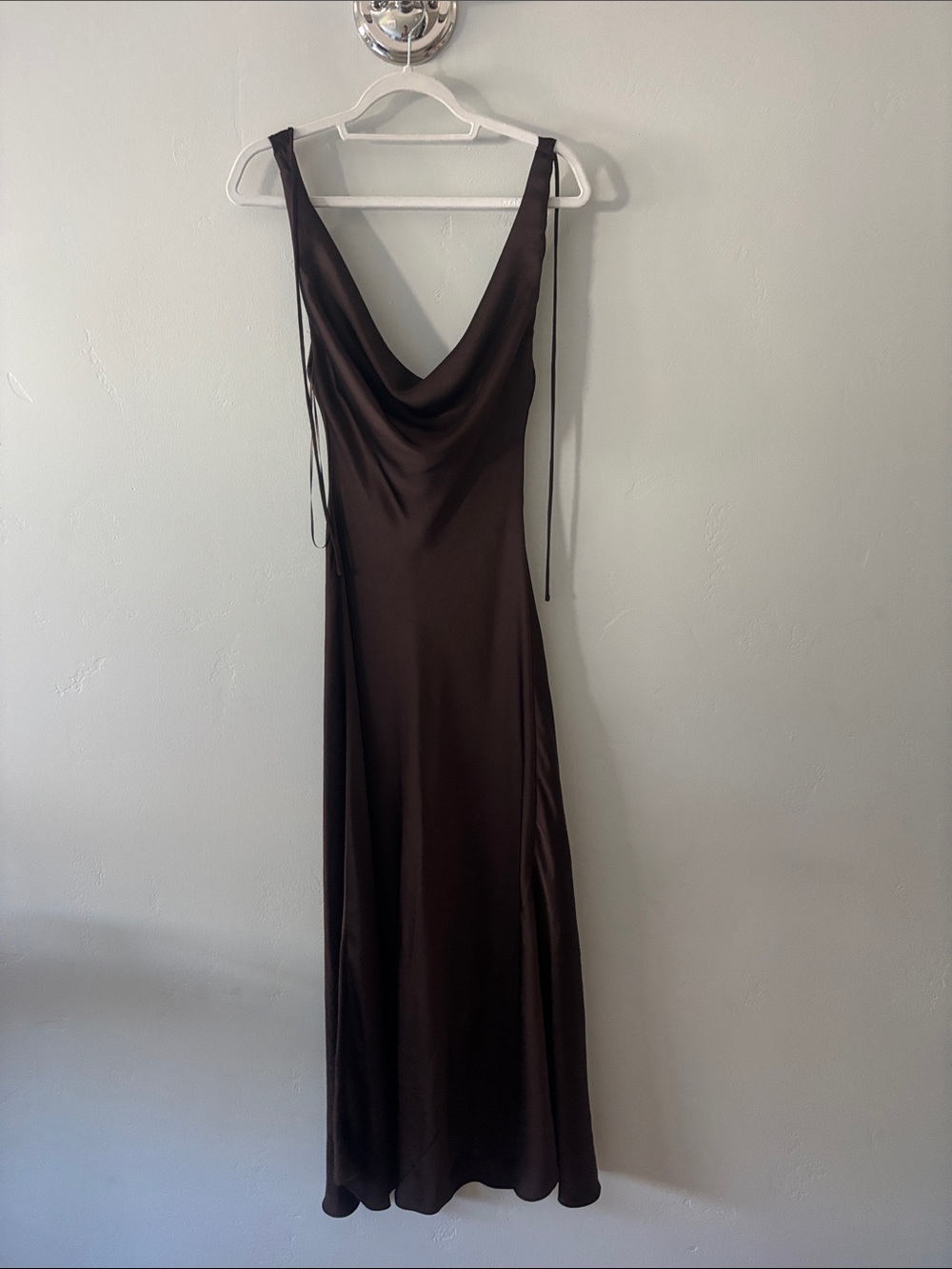 Zara Chocolate Brown Cowl Neck Maxi Slip Dress